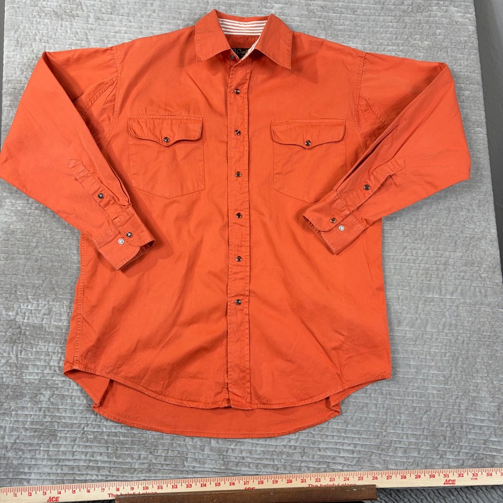 Walls Authentic Ranch Wear Mens Orange Western Snap Front Cotton Shirt Size M